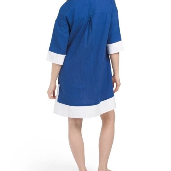 Cynthia Rowley Royal Blue and White 3/4 Sleeve Linen Blend Tunic Dress Size Med - Picture 6 of 6